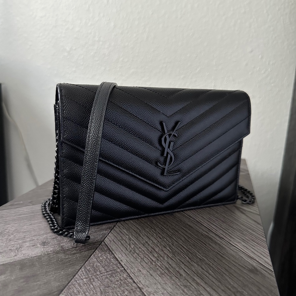 Authentic Ysl Envelope Flap Wallet W/Removable Tassels Gem
